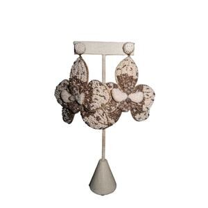Deepa Gurnani Beaded Orchid Statement Earrings Ivory Gold Bronze Embroidered OS